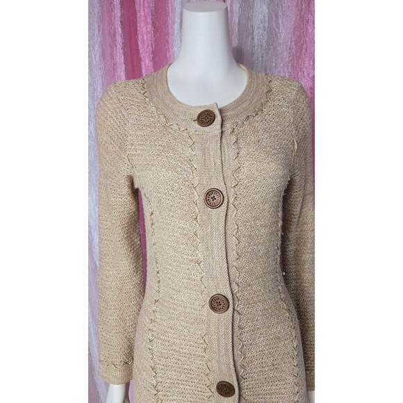 Coldwater Creek Oatmeal Heather Knit Button Long Sweater Cardigan Size XS - Picture 3 of 13
